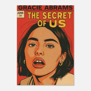 Plakat retro Gracie Abrams „The Secret of Us” | Grafika komiksowa w stylu vintage | Dekoracja ścienna z muzyką indie | Prezent dla fana albumu | Estetyczny wydruk w stylu pop