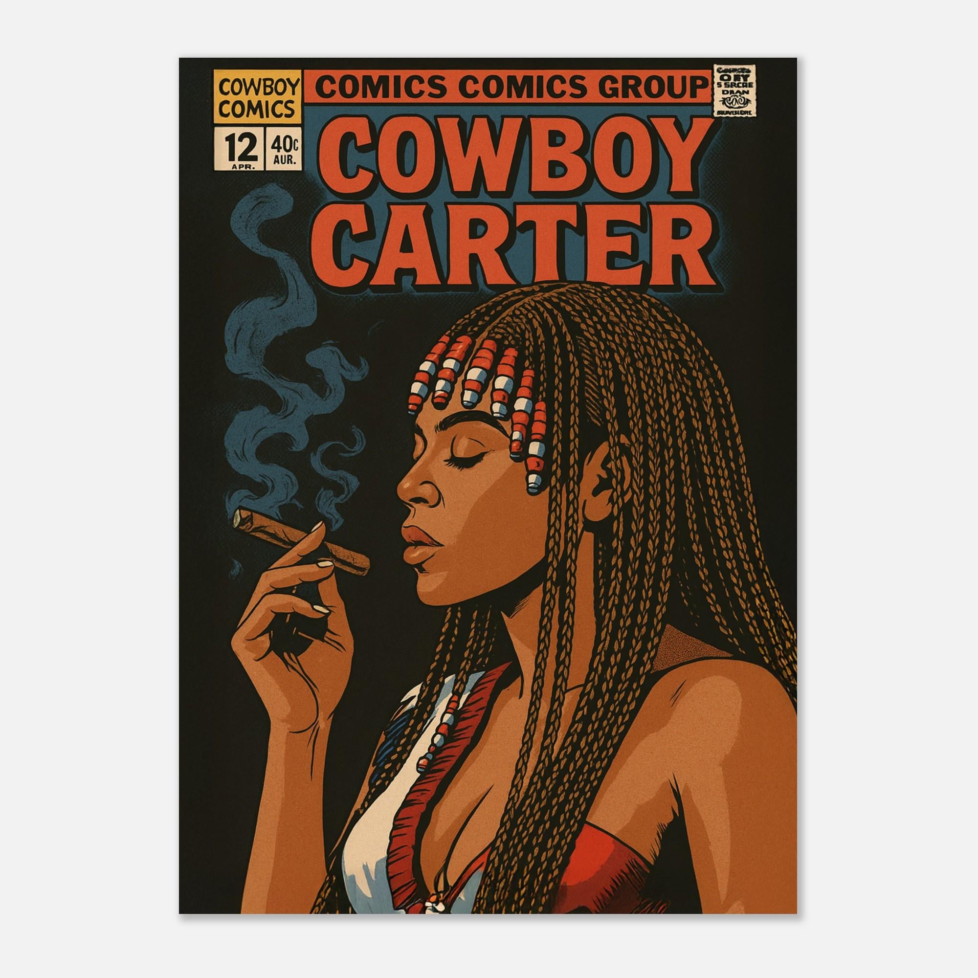Beyoncé Cowboy Carter Comic Poster, Retro Cowgirl Fan Art Print, Vintage Music Wall Decor, BeyHive Gift, Western Pop Art Illustration