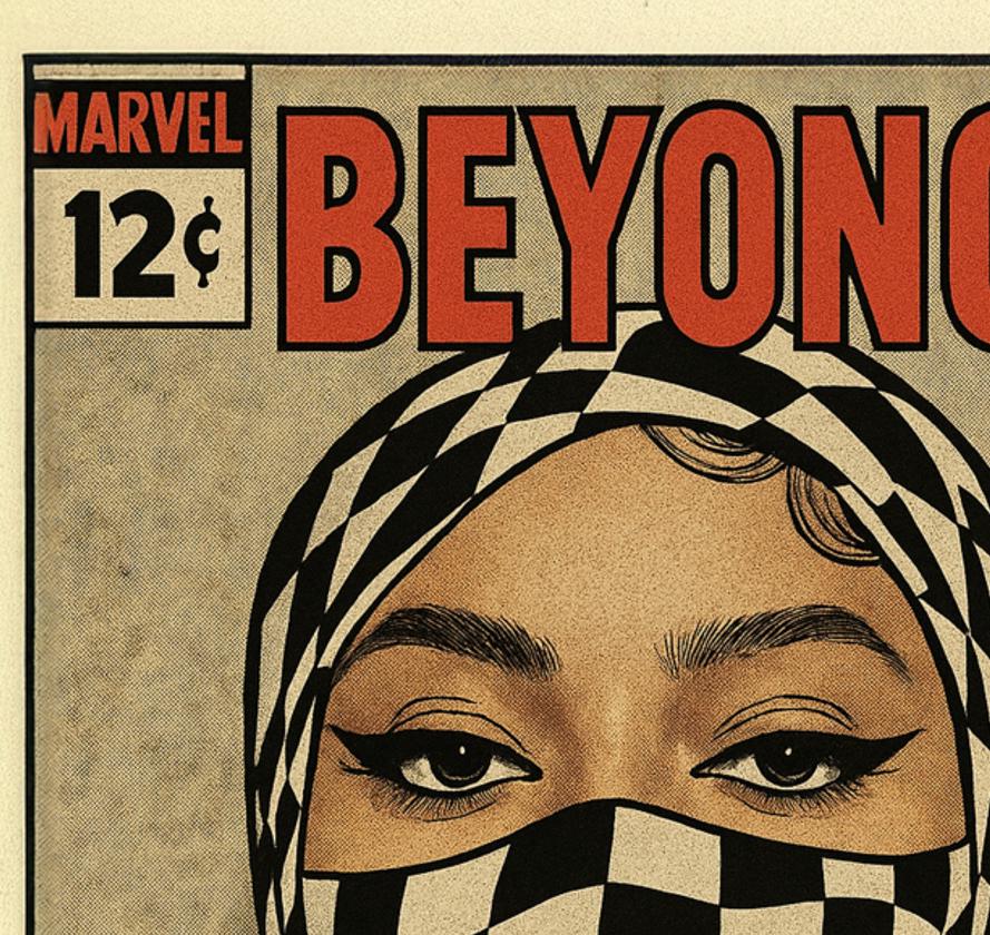 Beyoncé Retro Comic Poster, Checkerboard Mask Art Print, Marvel Style ...