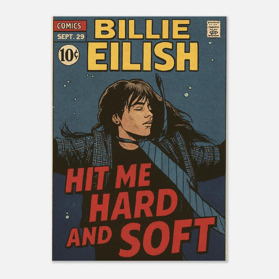 Billie Eilish Hit Me Hard and Soft ポスター Billie Eilish Comic Poster: Hit Me Hard and Soft Album Art - Etsy