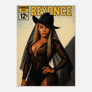 Beyoncé Cowboy Carter Gothic Poster, Western Comic Kunstdruck, Vintage Pop Dekor, BeyHive Fan Geschenk, Black Lace Cowgirl Wandkunst