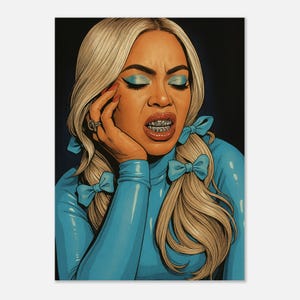 Beyoncé Cowboy Carter Poster, Blaue Retro Comic Wandkunst, BeyHive Fan Print, Vintage Popkultur Dekor, Musik Festival Geschenk