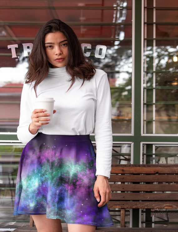 Galaxy High-waist Skater Skirt - Vibrant 90s Colors - Mid