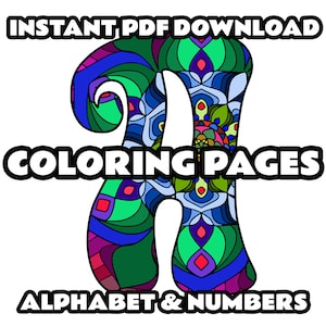 Mandala Alfabeto y Números Libro para colorear imprimible / 36 Páginas para colorear / Descarga instantánea PDF / Archivo digital / Mandala