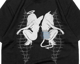 Koszulka z motywem gotyckiej dziewczyny Angel Devil Y2K Cyber Sigilism Alternative Grunge