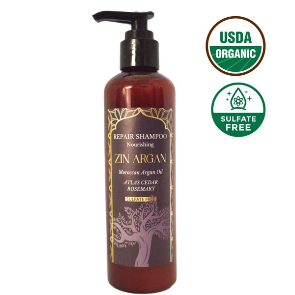 Repair Shampoo Nourishing Formula with Organic Moroccan Argan Oil, Atlas Cedar and Rosemary, Sulfate Free, Hair Regrowth & Scalp Health