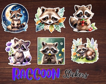 Raccoon Sticker Pack  - Cute raccoon, adorable animal, whimsical creature, forest animal, Holographic sticker, junk journal, scrapbooking