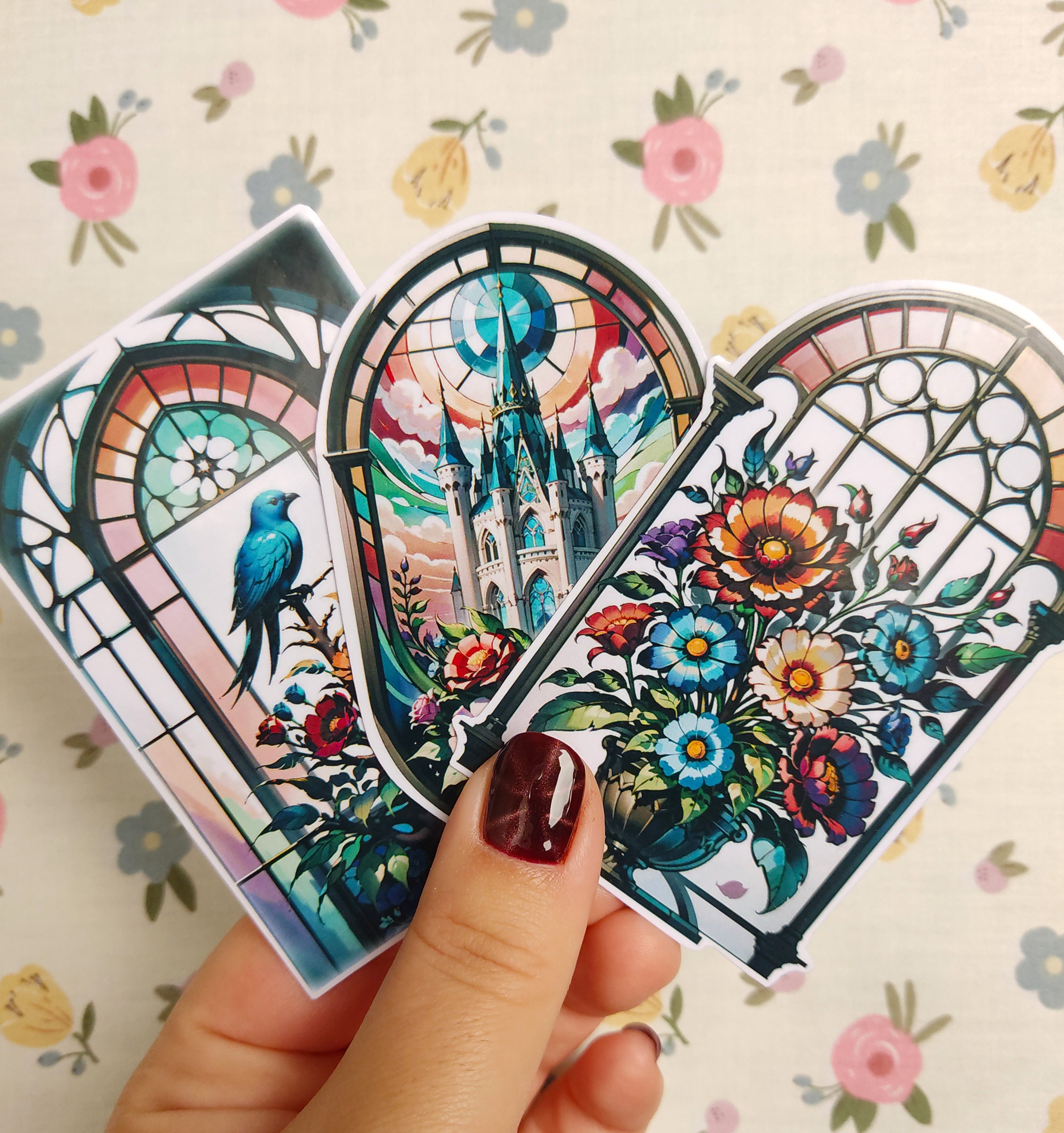 Stained Glass Sticker Pack Glossy and Holographic Finish Gothic Windows, Cathedral Window