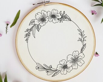 Flower Wreath Embroidery Pattern Flower Pattern Hand Embroidery Pattern ...