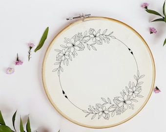 Floral Wreath Embroidery Pattern: Beginner Hand Embroidery (PDF)