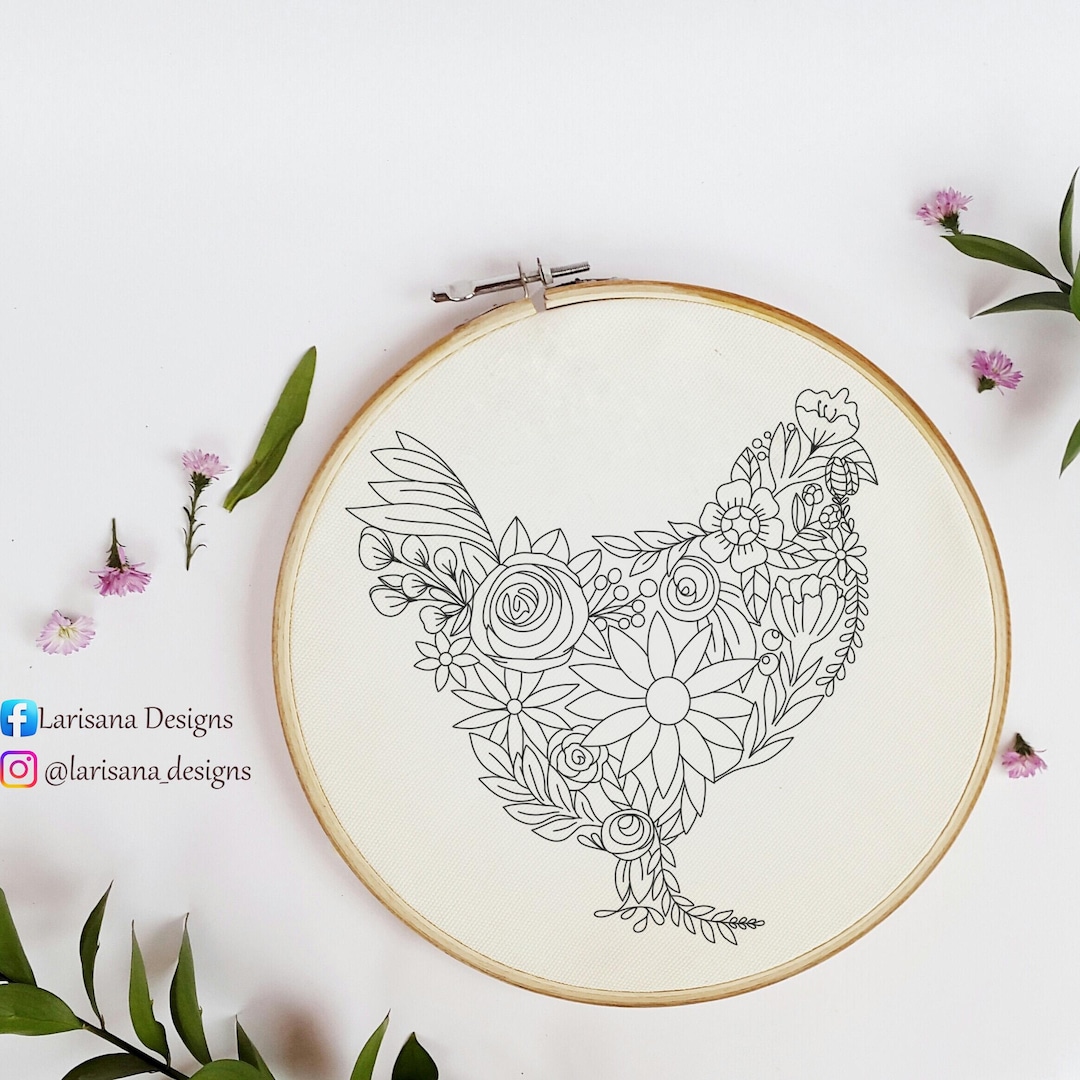 Floral Rooster Hand Embroidery Pattern: Beginner-friendly DIY (PDF) - Etsy