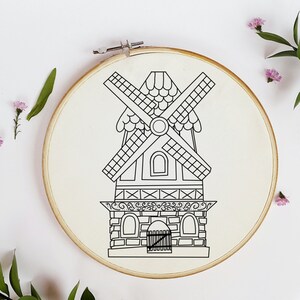 Floral Windmill Hand Embroidery Pattern: Dutch Design (PDF & JPG)