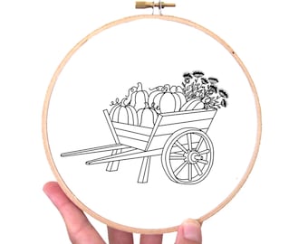 Borduurpatroon pompoenkar, herfstontwerp voor beginners (pdf-patroon)