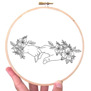 Holding Hands Floral Embroidery Pattern: New Mom Gift (Digital Download)