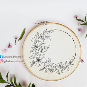 Wreath Embroidery Pattern Flower Pattern Hand Embroidery Pattern Frame Embroidery Roses Wreath Frame Embroidery Pattern Instant Download PDF