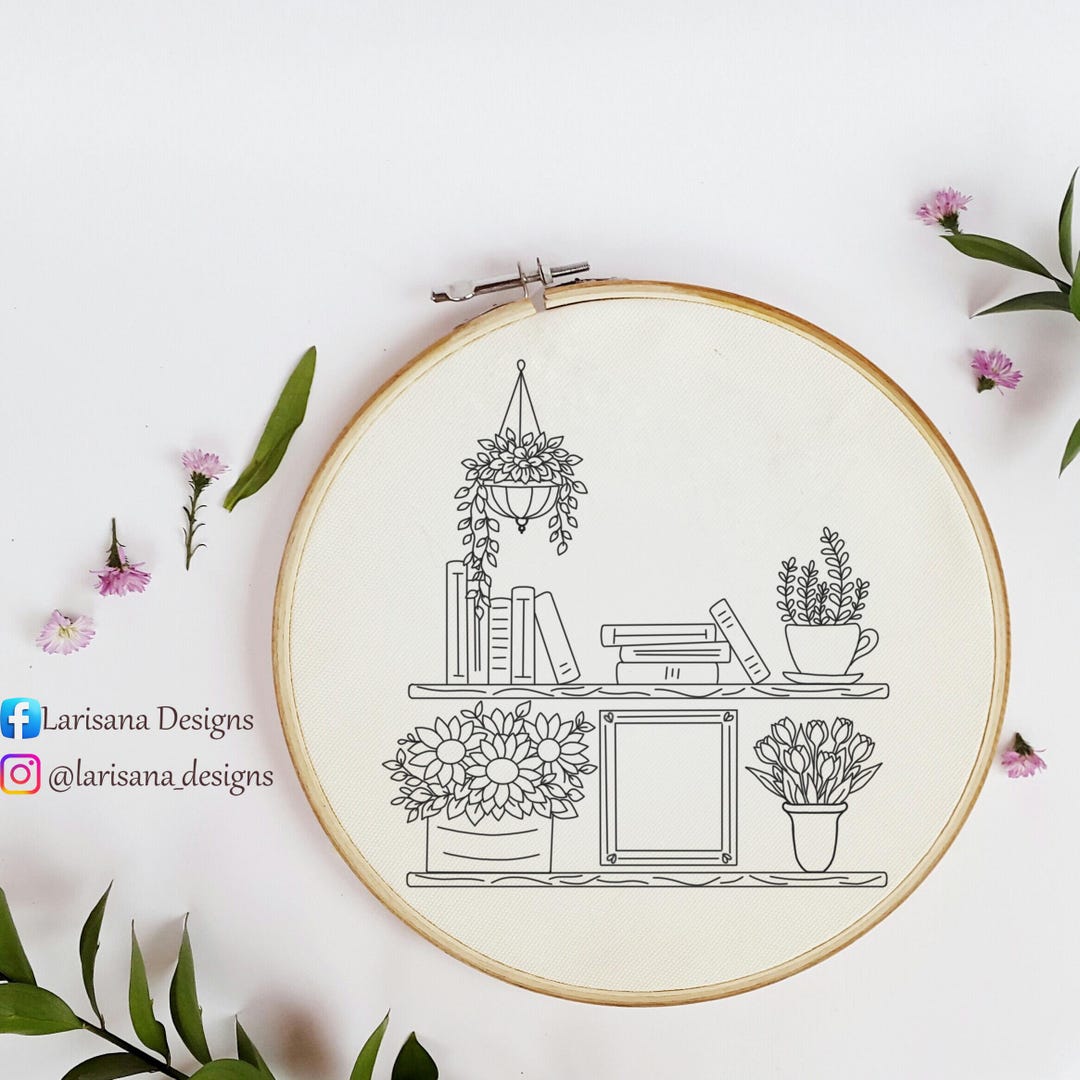 Floral Bookshelf Hand Embroidery Pattern: Book Lover Gift (PDF Pattern ...