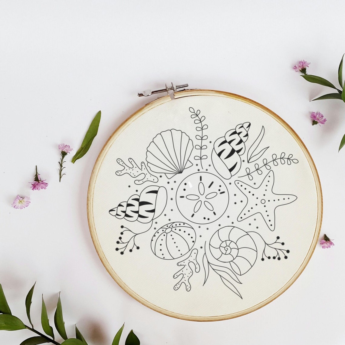 Floral Shell Embroidery Pattern: Modern Hoop Art (PDF & JPG Download ...
