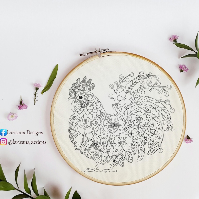 Colorful Rooster Hand Embroidery Pattern  PDF & JPG Instant Download for Intermediate and Advanced Stitchers Rooster Hand Embroidery Pattern