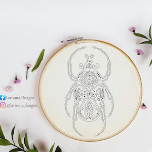 Scarab Beetle Embroidery Pattern: Floral Insect Folk Art (PDF & JPG)