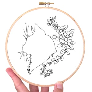 Cat Floral Embroidery Pattern: Silhouette Design (PDF)