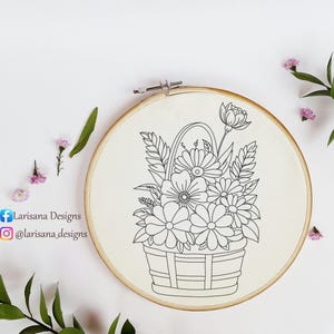 Bloemenmand handborduurontwerp, handborduurpatroon mand, bloemen handborduurwerk, bloemenontwerp, bloemenborduurontwerp