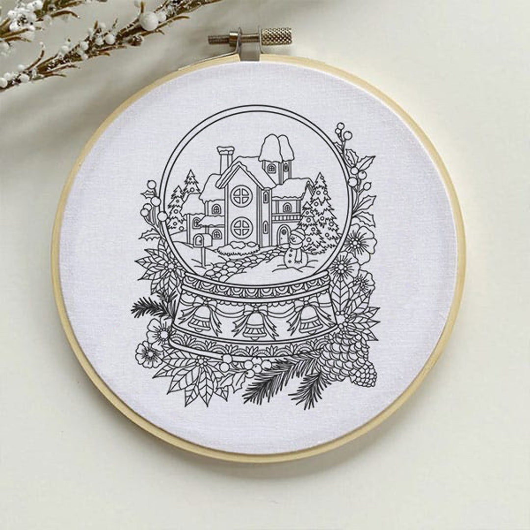 Snow Globe Embroidery Pattern Christmas Winter Theme Digital PDF and