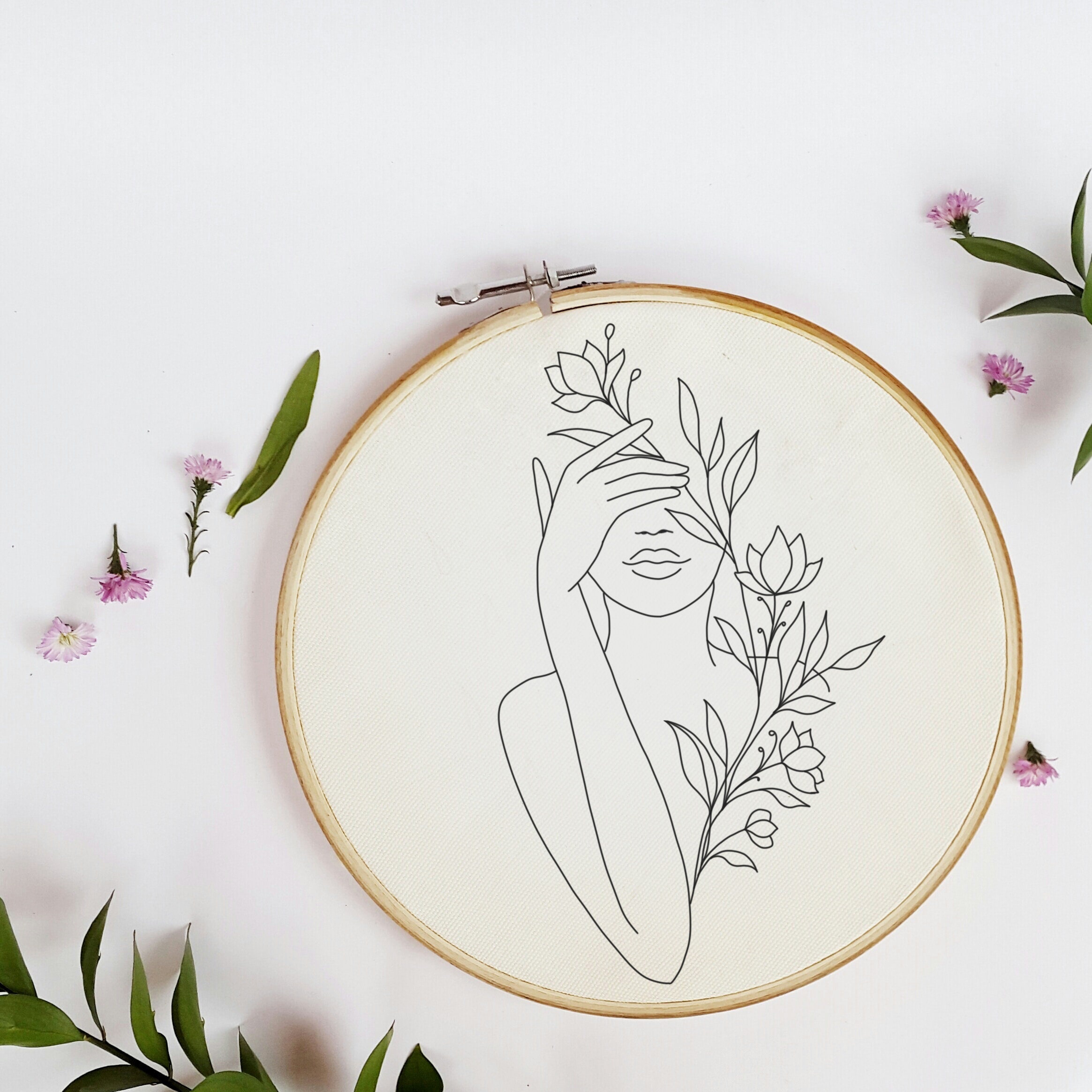 Floral Woman Hand Embroidery Pattern: Boho DIY Hoop Art (PDF Download ...