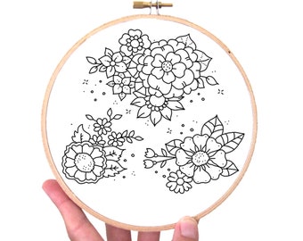 Motif de broderie fleurs sauvages : dessin au trait botanique (PDF)