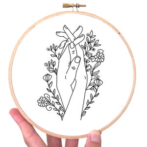 Holding Hands Embroidery Pattern: Love Line Art (PDF & JPG)