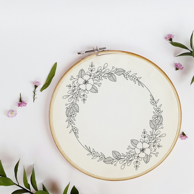 Floral Wreath Embroidery Pattern: Frame Design (PDF Download) - Etsy
