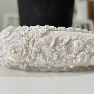Handmade Embroidered Floral Lace Headband: Beaded Wedding Hair Accessory