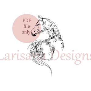 Handbroderimönster med blommig häst: Riddjursdesign (PDF digital nedladdning) bild 2