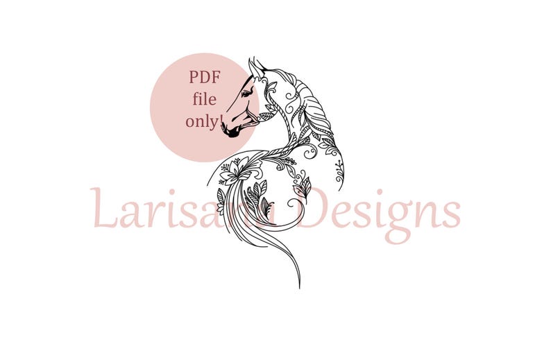 Handbroderimönster med blommig häst: Riddjursdesign (PDF digital nedladdning) bild 2