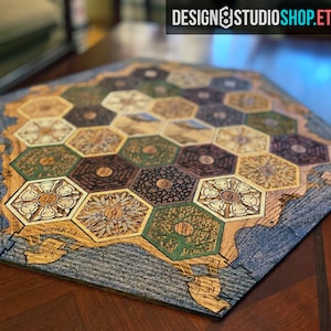 FREE SHIP (US)! Custom Made Lavish Hexagon Gameboard Wooden Custom Game Board Handmade Solid Oak, popular settlers game family fun, heirloom
