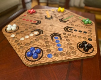 FREE SHIPPING (USA)! Oak Double-Sided Aggravation Wahoo Marbles Board Game Hand Painted 24 1/4 inch x 3/4 inch, family fun, heirloom