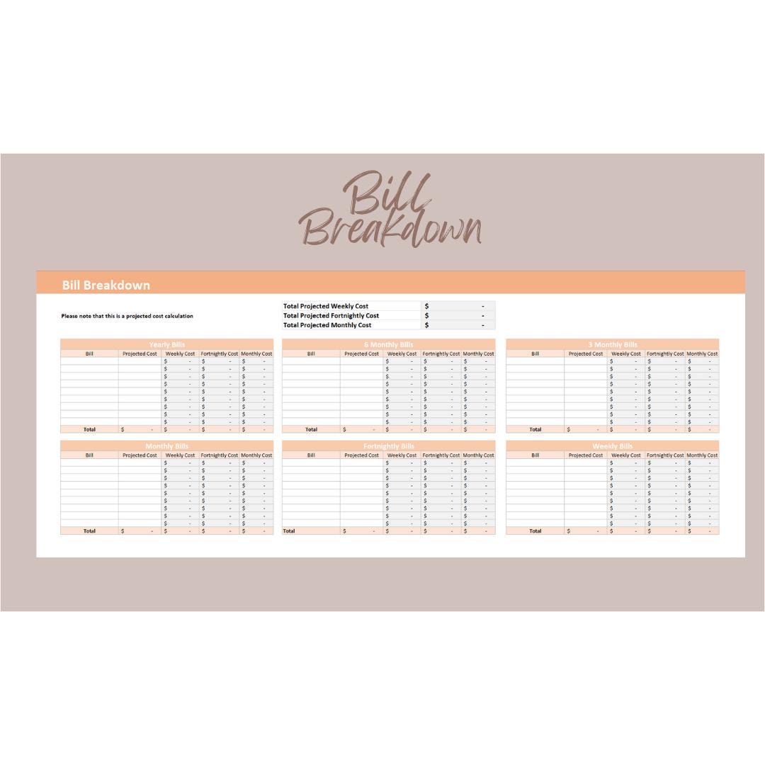 Google Sheets Bill Breakdown - Predictive Weekly, Fortnightly or ...