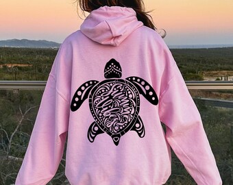 Summer Vibes Sea Turtle Mandala Hoodie, Turtle Mandala Sweatshirt, Sea Turtle Tee, Beach Shirt, Back Design Shirt, Ocean Lover Shirt, Summer