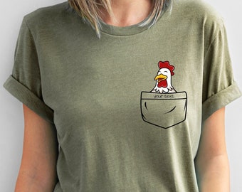 Custom Chicken Shirt, Personalized Pocket Chicken Shirt, Funny Chicken Shirt, Cute Chicken Gift, Chicken Lover Kids, Chicken Lady shirt