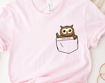 Custom Owl Shirt, Personalized Pocket Owl Shirt, Owl Birthday Shirt, Cute Owl Gift, Owl Lover Gift, Gift for Teacher,Wisdom Gift,Nature Love