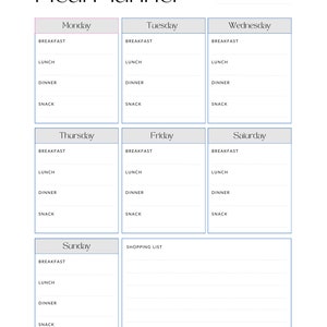 Weekly Meal Planner, Prep, PDF, Downloadable, Fillable, Printable