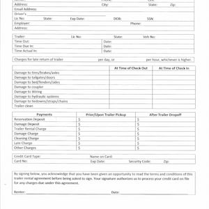 Trailer Rental Agreement, Contract, Terms and Conditions, PDF, Printable, Fillable, Downloadable