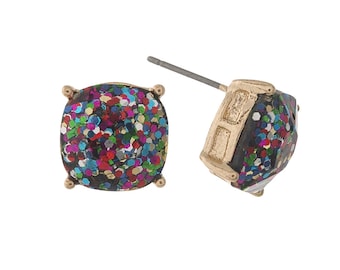 Multi Stud Earrings, Gold Earrings, Stud Earrings, Colored Glitter Earrings, Ladies Jewelry, Women&#39;s Jewelry, Earrings