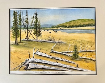 Yellowstone Fountain Flat Drive Original watercolor painting