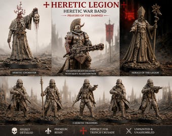 Heretic Legion Warband – 8 Miniature Set – Heretic Troopers, Chorister, Anointed & Herald – Trench Crusade 3D Printing Service