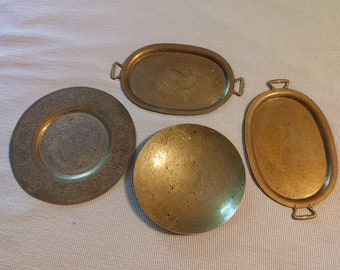 Brass Plate Bowl Platters Lot Vintage Metal Antique 4 pieces