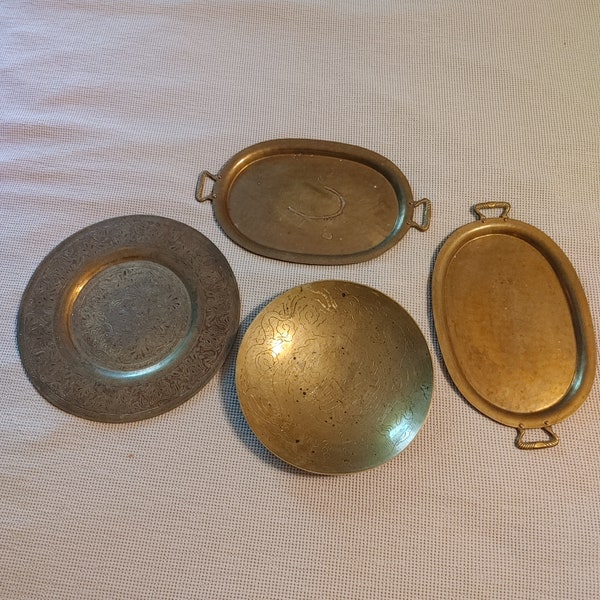 Brass Plate Bowl Platters Lot Vintage Metal Antique 4 pieces