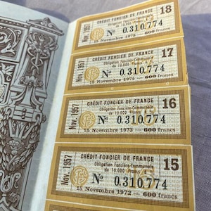 Vintage  French coupons bonds from 1950, ephemera, for Junk Journals,  paper craft and mixed media