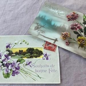 Two authentic vintage European/French postcards -  great for junk journals, mixed media