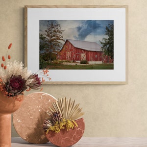 Iowa Farm Print – Vintage Red Barn, Rustic Midwest Landscape