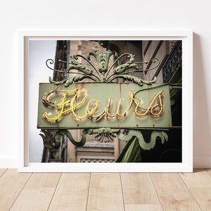 Classic Neon Ornate Paris Iron Street Signage, Fleurs Sign, Ornate Metal Sign, Iron Sign, Neon Sign